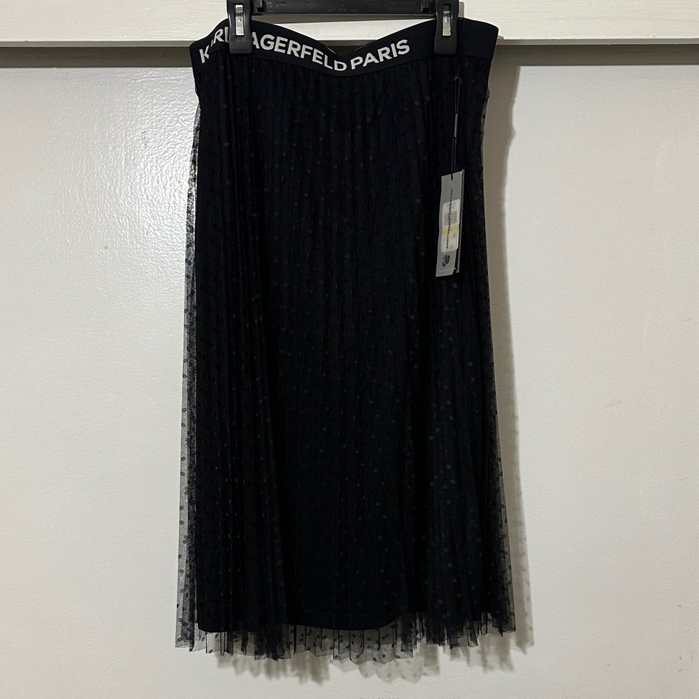 Karl Lagerfeld Black Textured Midi Skirt